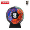 Colorful soccer ball with FIFA logo on a stand, featuring the 'Exclusive' label.