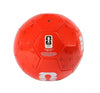 Red soccer ball with a visible brand logo on a white background