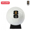 White soccer ball with FIFA logo on a stand, featuring '2026' and 'EXCLUSIVE' text.