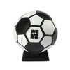Black and white soccer ball with 'WE ARE 20' logo on a stand against a white background