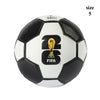 Black and white soccer ball with FIFA logo on a white background