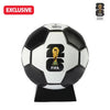 Black and white soccer ball with FIFA logo on a stand, featuring 'EXCLUSIVE' label and FIFA badge.