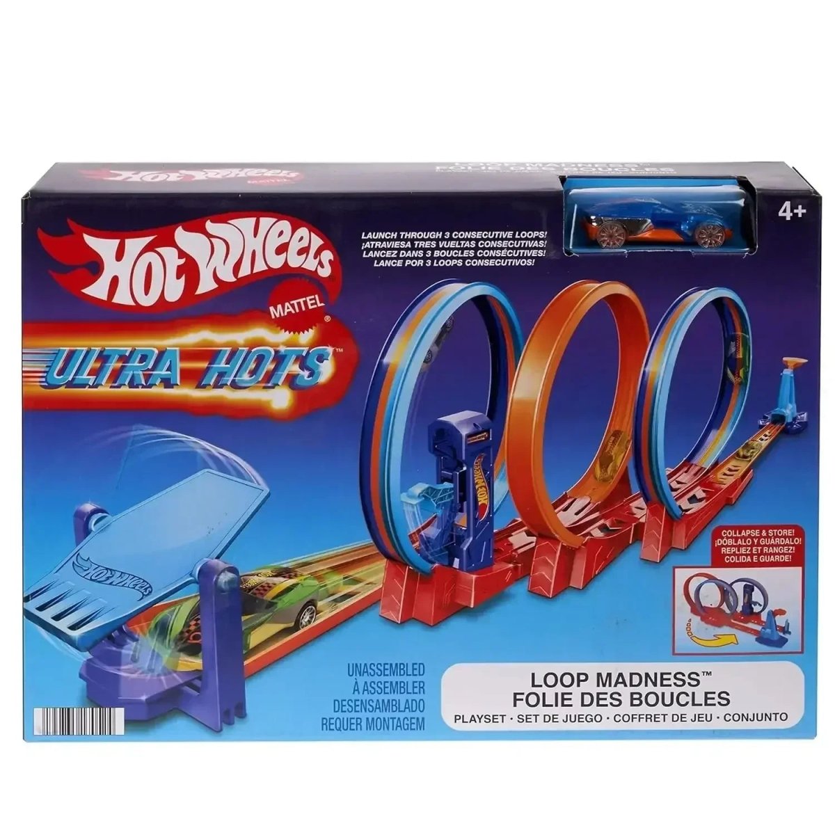 Loop Track Cars Hot Wheels Ultra Hots Loop Madness HPX93 – Triple Loop Track Set with ...