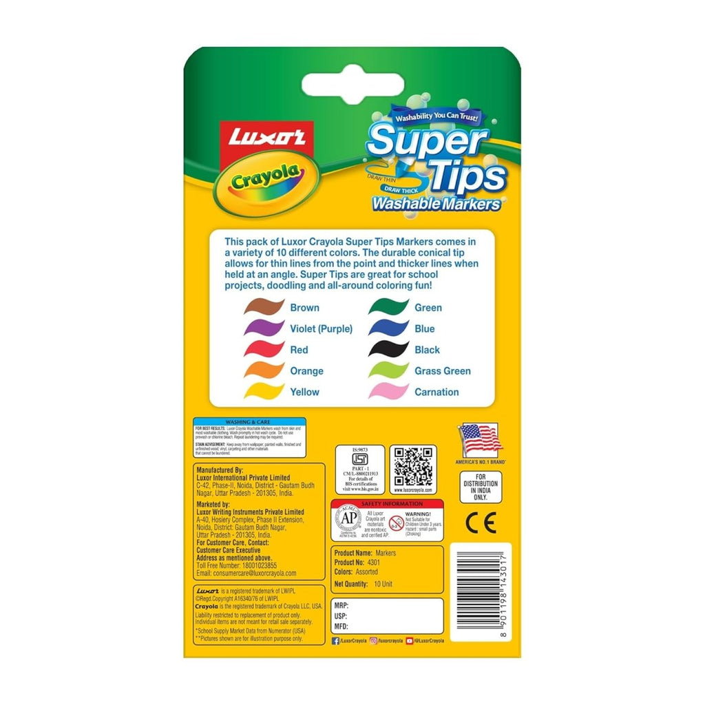 Luxor Crayola Super Tips Washable Markers – 10 Shades Versatile for ...