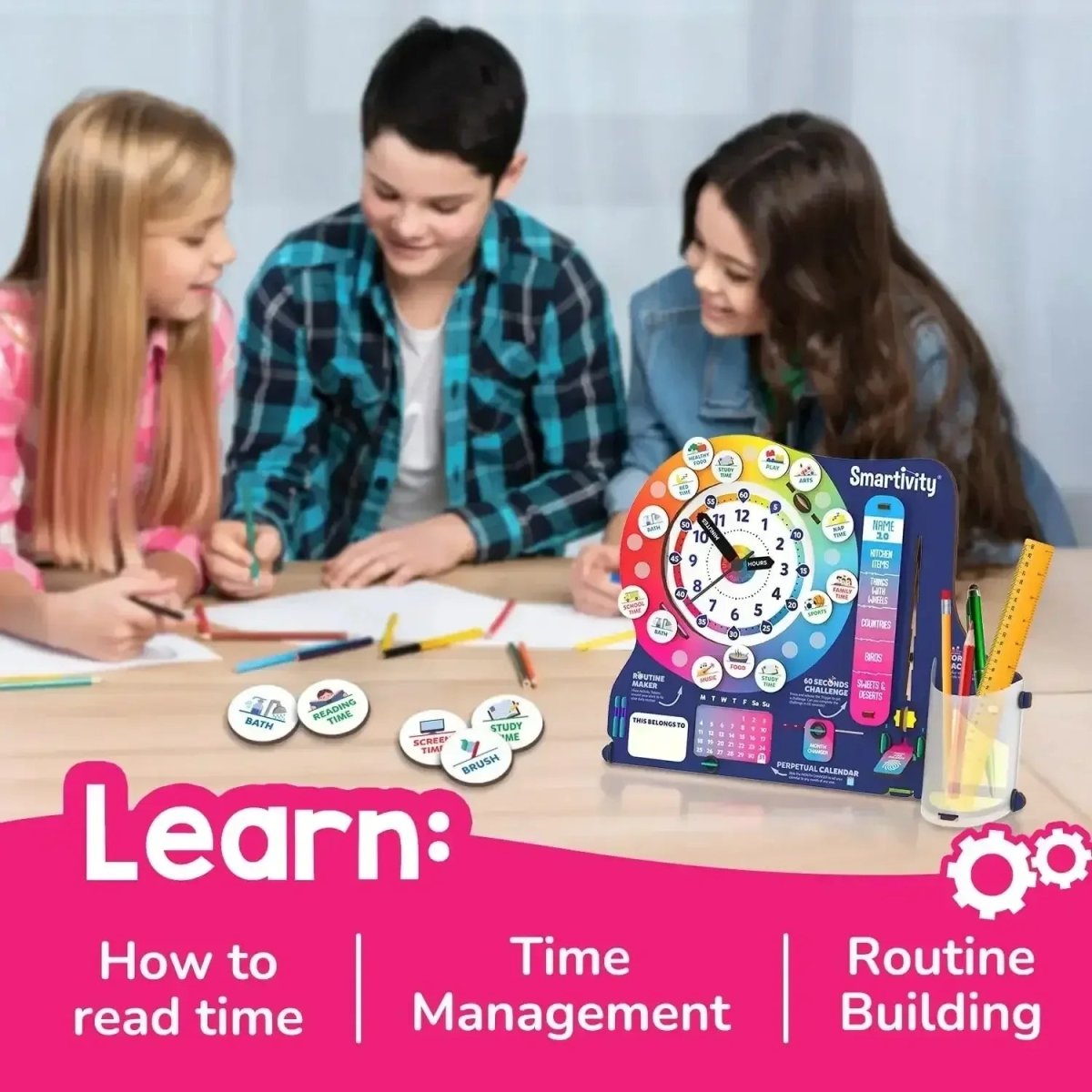 Interactive Clock Simple Smartivity DIY Interactive Clock with Stationery Organiser for Kids ...
